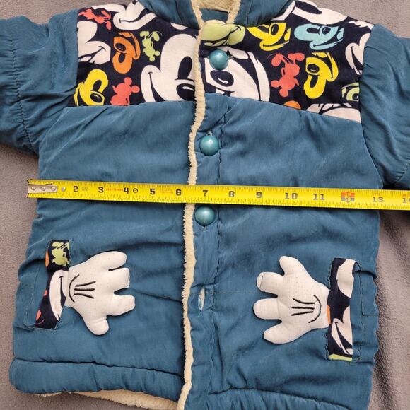 Mickey Winter Coat Toddler 3T Blue Hood Puffy Hands Pockets Lined Warm Outdoors - Picture 9 of 16